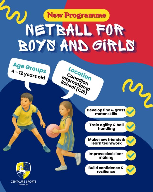 🏐 NEW VENUE. NEW PROGRAMME. MORE NETBALL!

We’re bringing Centaurs Netball to Canadian International School (CIS) in January 2027!

Our new programme welcomes boys and girls aged 4–12, with Saturday and Sunday sessions across different age groups.

✨ Develop skills
🤝 Build teamwork
💪 Grow confidence
🏐 Have fun on court

🎉 EARLY-BIRD OFFER: Trial with us at our other training venues in 2026 and enjoy up to 35% OFF the one-time registration fee when you join our CIS programme for 2027.*

📅 Attend your trial by 28 November 2026 to qualify for the early-bird offer.

📲 Scan the QR code or visit the link in bio to book your trial.

Terms and conditions apply. Semester 1 2027 runs from 9 January – 26 June 2027.

#CentaursSports #CentaursNetball