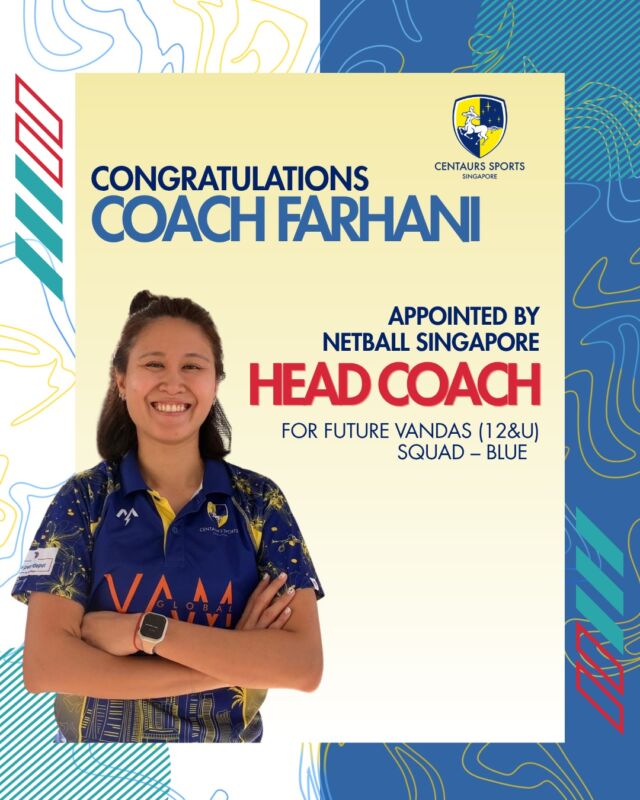 🏐 Another proud moment for our Centaurs Netball community!

Following our earlier announcement of Coach Adda, we're equally excited to congratulate Coach Farhani on her appointment as Head Coach for the Future Vandas (12&U) Squad – Blue by Netball Singapore!

We're incredibly proud to see another one of our Centaurs coaches recognised and entrusted with developing Singapore's next generation of young netball talents.

Coach Farhani's dedication and passion for nurturing young athletes continue to inspire our girls both on and off the court.

Wishing Coach Farhani and the Future Vandas (12&U) Squad – Blue an exciting journey ahead, filled with learning, growth and memorable experiences! 💙💛

#CentaursNetball #CentaursSports #YouthNetball